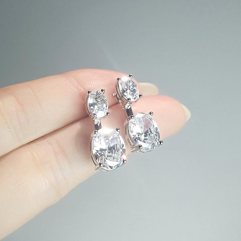 Rear Hanging Double Blue Stone Oval Diamond Suspension Earrings, Simple Colored Treasure Gift, Two Earrings.