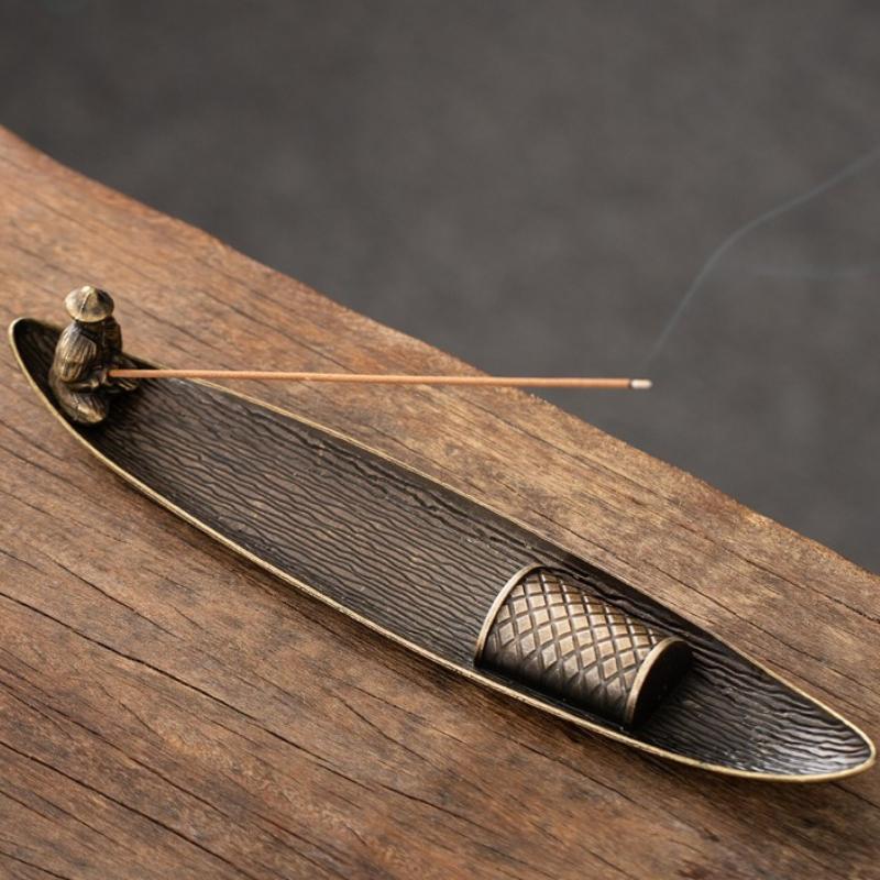Creative Incense Holder Incense Holder Boat Old Men Fishing Japanese Style Incense Stick Burner Aromatherapy Ornament Home Decor