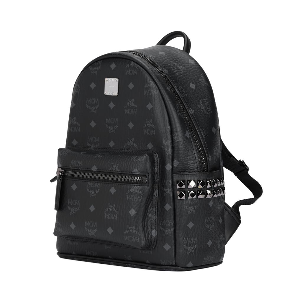 MCM Stark Nieten Logo Rucksack Beschichtetes Canvas Und Lederbesatz Unisex Rucksäcke Schwarz MMKAAVE15BK001