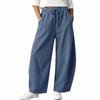 Women Corduroy Barrel Pants Elastic Waist Wide Leg Trousers Baggy Pant with Pockets Women's Casual Pants Comfy