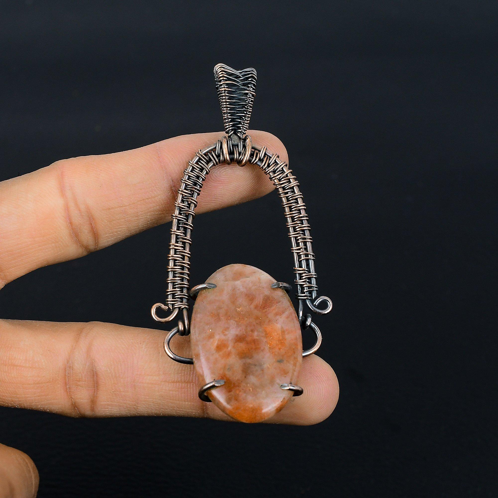 

Кулон из медной проволоки 999 с солнечным камнем, Ювелирное изделие с кулоном из драгоценного камня ручной работы, Подарки для жены Новый кулон 2.55 Inches