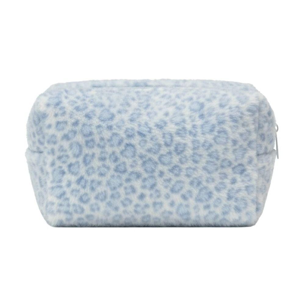 Durable Fuzzy Makeup Bag Leopard Print Large Capacity Toiletry Organizer Portable Travel Storage Pouch Women Cosmetic Bags &Case