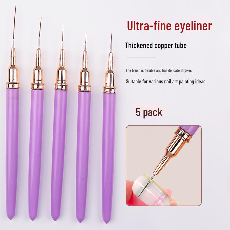 Japanese Ultra-Fine Nail Art Brush Set: 5-Piece Liner Brushes for Color Painting and Flower Designs with Gel Nail Precision.