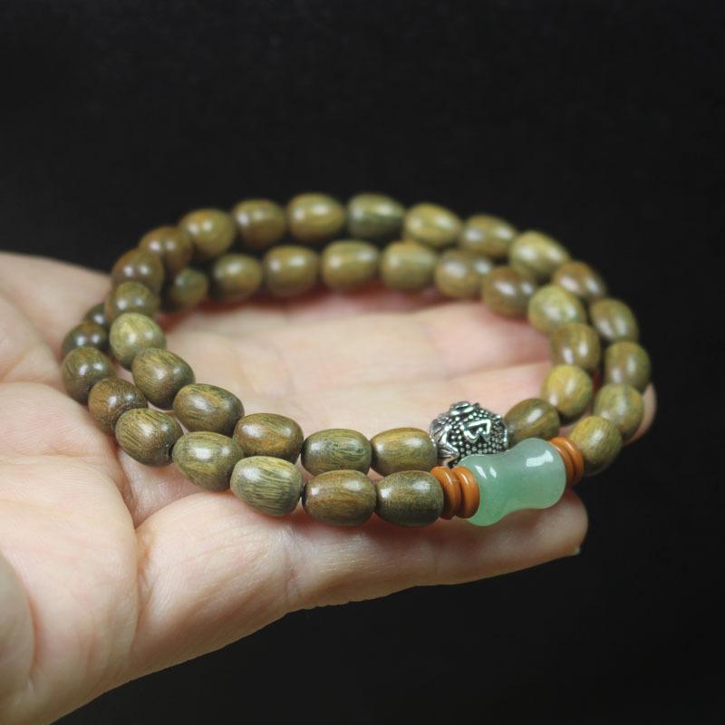 Green Sandalwood Waterdrop Double Wrap Bracelet Green Bamboo Joint Six Syllable Mantra Minimalist Buddhist Gift Jewelry