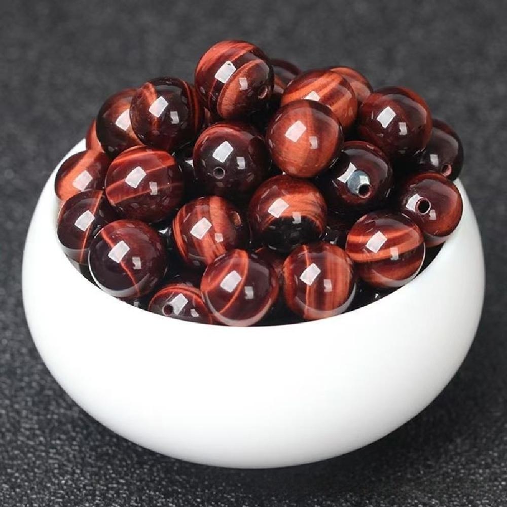 Rød Tigerøye Natursteinperler 15"Strand Glatte Løse Mellomleggsperler 4/6/8/10/12mm for Smykkefremstilling DIY Armbånd Tilbehør