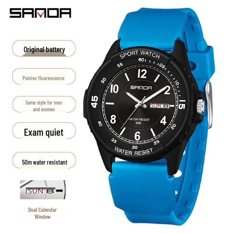 Sanda Fashion Youth Quartz Wristwatch: Casual Digital, Dual Calendar, Luminous, Waterproof, Unisex.