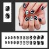Halloween Press On Nails Short Round Gothic Fake Nails with White Skeleton Head Dagger Designs Black Full Cover Matter Acrylic Nails Glue On Nails