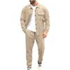 Men's Slim Fit Cardigan Jacket Single-breasted Pocket Long Sleeved Sportswear Elegant Two-Piece Set with Long Pants