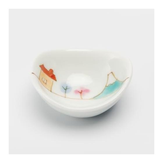 Hasamiyaki Oval Chopstick Rest / Cutlery Rest / Small Dish, Approx. 5cm Diameter, Microwave Safe, "Sanpomichi" (Walking Path) Japanese Landscape