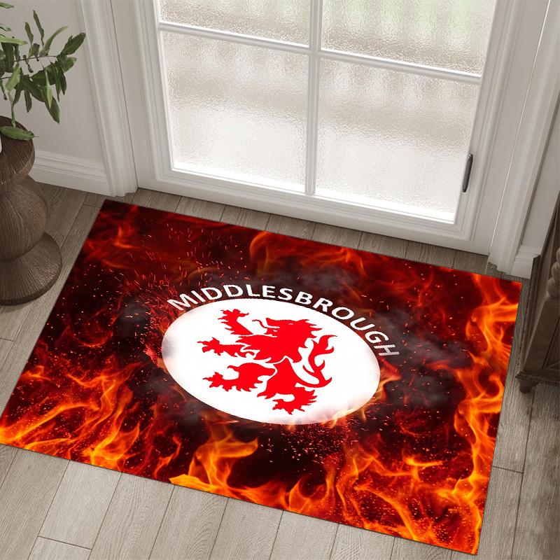 Middlesbrough FC Design Crystal Velvet Carpet Cozy Non?Slip Printed Rug For Bedroom Living Room Entrance