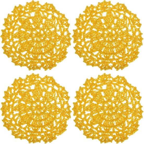 Uxcell Fabric Coasters, 4pcs 4" - Cotton Woven Crochet Doilies, Lace Embroidery Cup Mat with Floral Pattern for Wedding Party Decoration (Red)