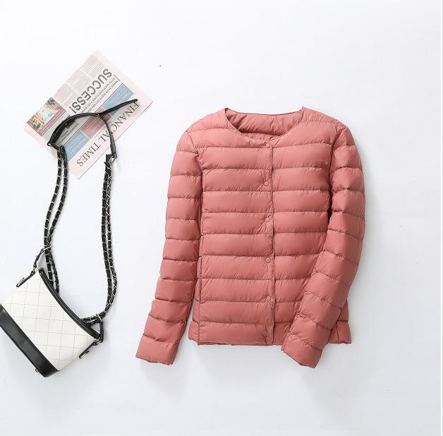 Down jacket women's light and short inner wear fashionable slim fit V collarless lightweight white duck down jacket