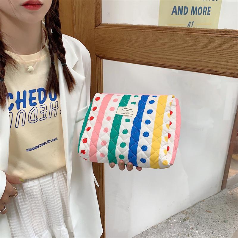 Colorful Striped Polka Dot Cosmetic Case Handheld Sewing Cotton Travel Bag