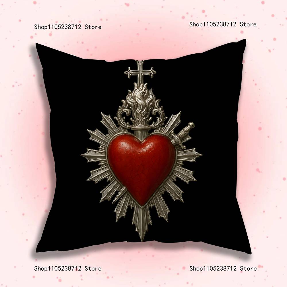 Cyber Sigil Cross Goth Pillow Covers Cartoon Sofa Decorative Home Double-Sided Printing Short Plush Cute Cushion Cover
