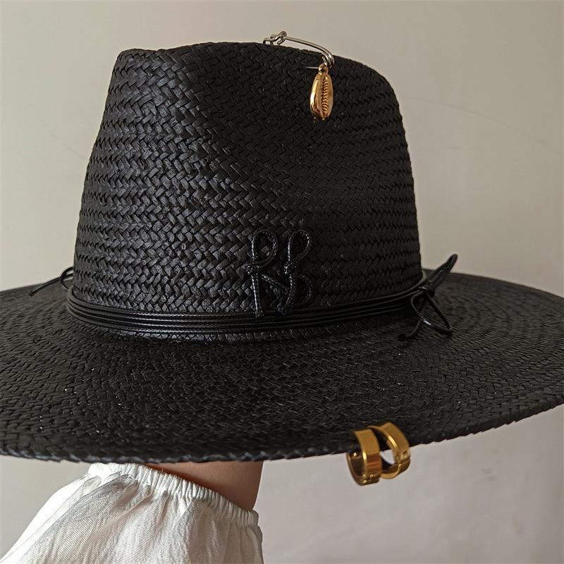 2025 Mode RB Buchstabe Cowboy Strohhut Damen und Herren Sommer Panama Jazzhut Outdoor Urlaubs Strand Sonnenhut Verkauf