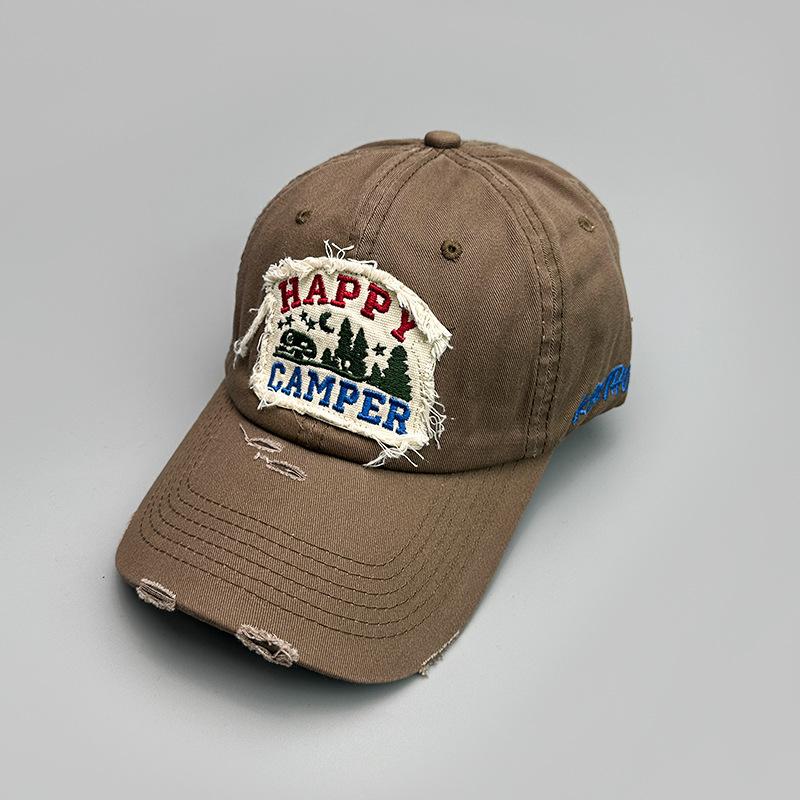 American Retro Letter Sticker Embroidered Baseball Cap Men S And Women S Sunshade Hole Wind Retro Cap 52-60cm коричневый