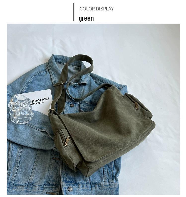 Retro Washed Canvas Large Capacity Crossbody Bag