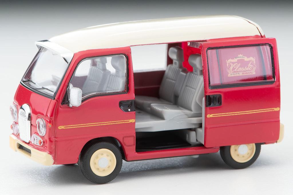 Tomica Limited Vintage Neo Subaru Sambar Dias, klasický, rok výroby 96, hotový produkt 316770 1/64 LV-N249b červená/bílá