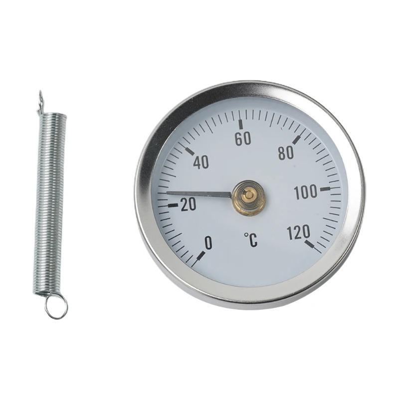

1PC 0-120℃ Pipeline Thermometer Stainless Steel Clamp-On Tube Spring Thermometer for Home Industrial Fireplace Stove. Red
