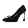 Schwarze Wildleder High Heels Damen spitze Zehen dünne Absätze einzelne Schuhe wasserdicht Tisch Temperament Promi High Sense Strass Bankett Damenschuhe