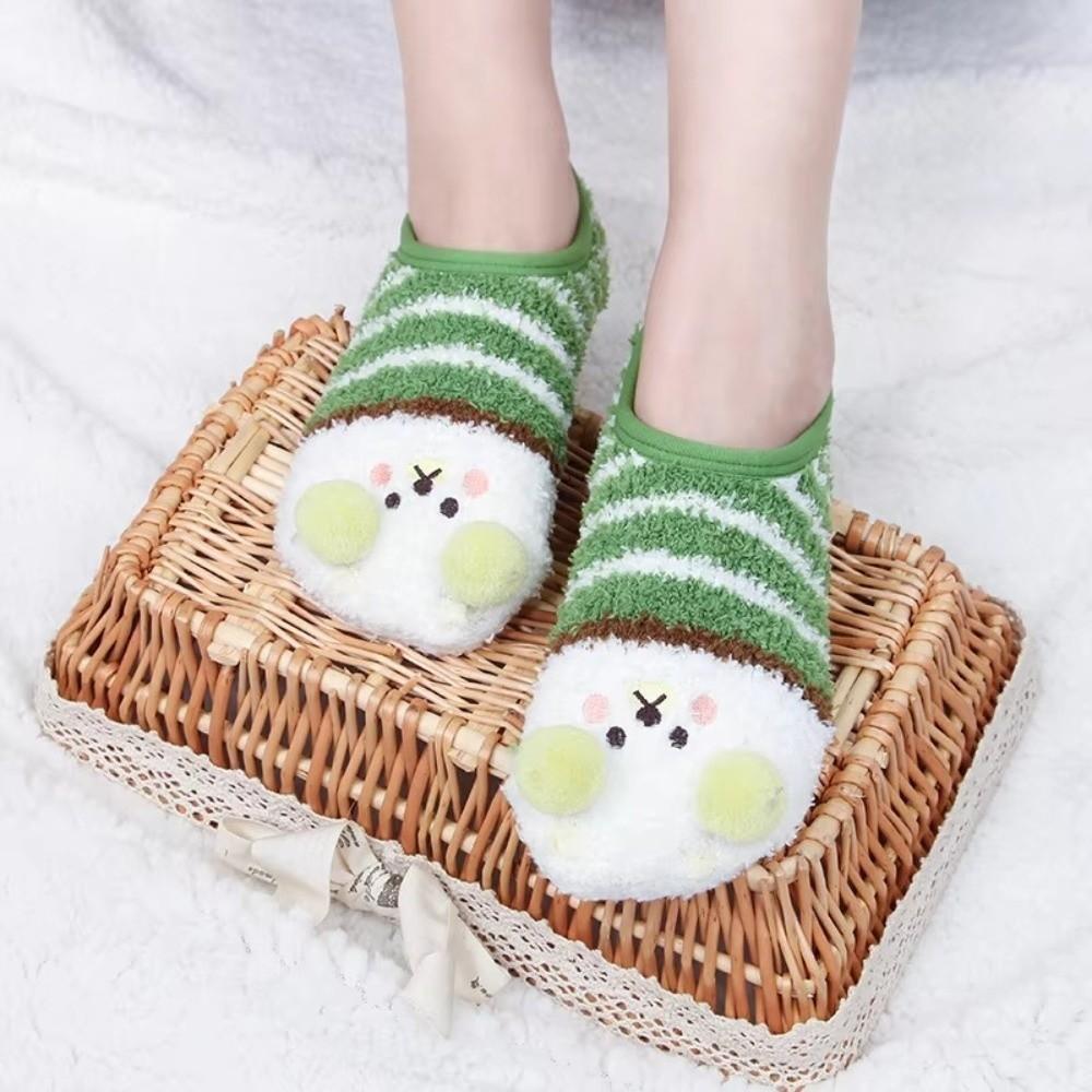 Cartoon Fuzzy Slipper Socks Non-Slip Floor Socks Cozy Ankle Socks For Women