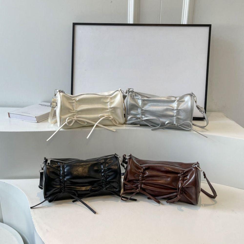 Balletcore Bow Handbag Korean Style PU Leather Underarm Bag Simple Bow Tie Shoulder Bag Girls