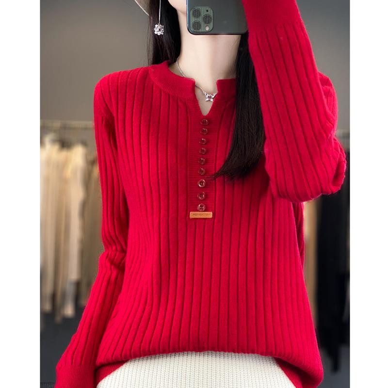 Women's Sweater Autumn/Winter New Solid Color Knitwear V-Neck Pullover Ladies Clothes Fashion Blouse Korean Style Loose Tops