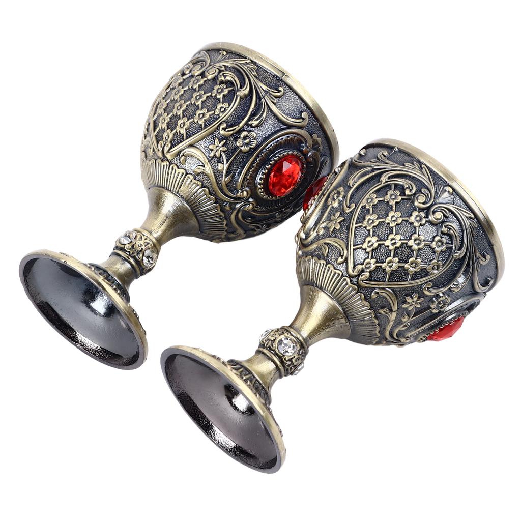 2pcs Vintage Metal Wine Cup Embossed Zinc Alloy Goblet Retro Wine Glasses Decoration for Home Restaurant Cafes Bars