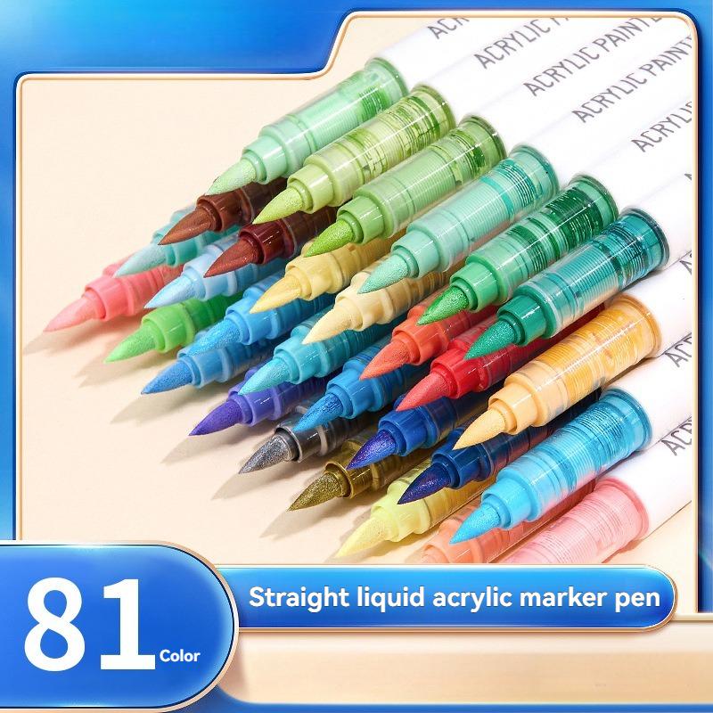 81 Colors Brush Tip Acrylic Markers Set, Assorted Colors, Perfect for Art and Craft Supplies Wood Stone Canvas Glass