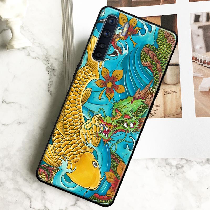 Tattoo Japanese Koi Dragon Wave Case For Oppo A96 A76 A16 A18 A38 A58 A78 A98 A15 A17 A77 A74 A94 A54 A57S A40 A60 A80 Cover