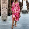 Women Elegant Floral Printed Long Dress High Waist Puff Sleeve Square Neck Autumn Winter Fashion