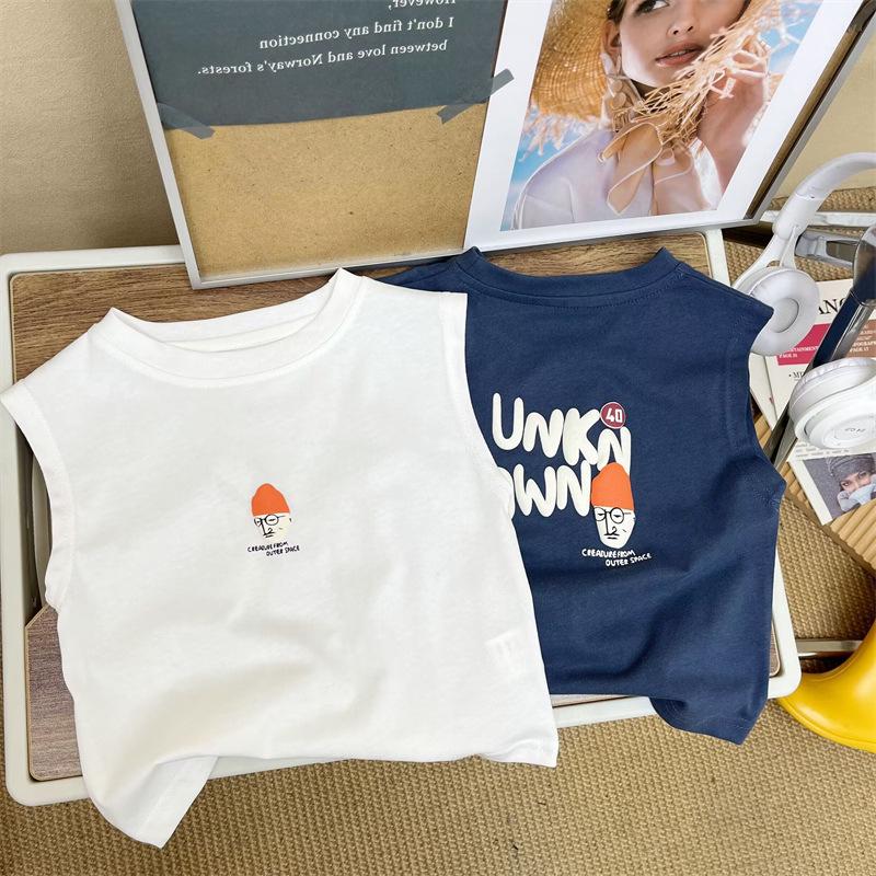 

Майка-безрукавка из чистого хлопка с мультяшным рисунком и надписью для детей 140 cm белый