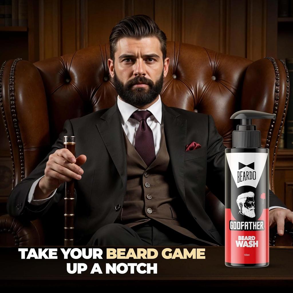 Beardo Godfather Beard Wash 100ml Pack of 1 Aromatic Woody Scent Hydrating Beard Shampoo for Men
