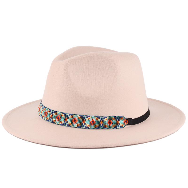 New fashionable women's autumn and winter woolen hat handmade rice beads decorated imitation felt top hat British jazz hat
