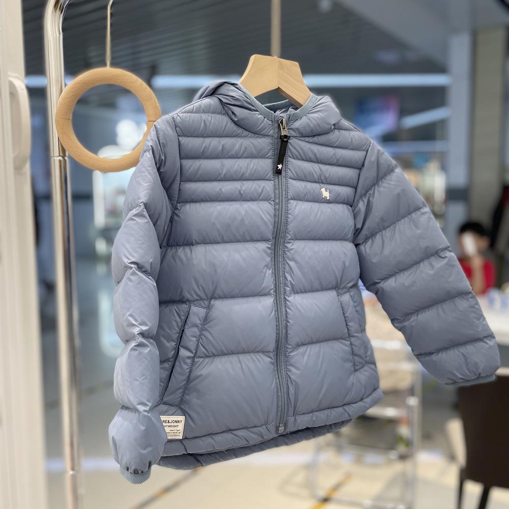 

Детская легкая пуховая куртка - Зимнее пальто с капюшоном в корейском стиле для мальчиков и девочек, 90% белый утиный пух 130 cm