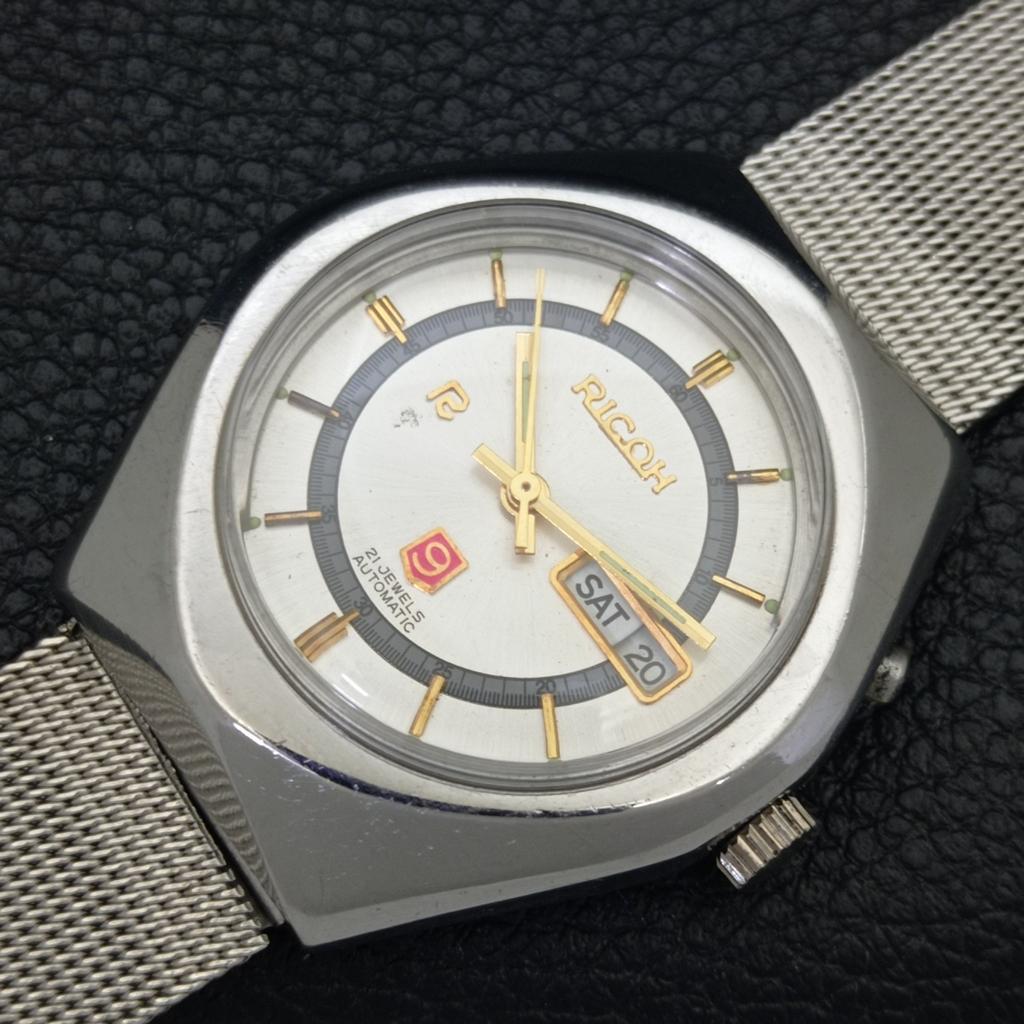 JAPAN VINTAGE RICOH R31 AUTOMATIC MENS SILVER COLOR DIAL WATCH a701919-5 R207-a701919