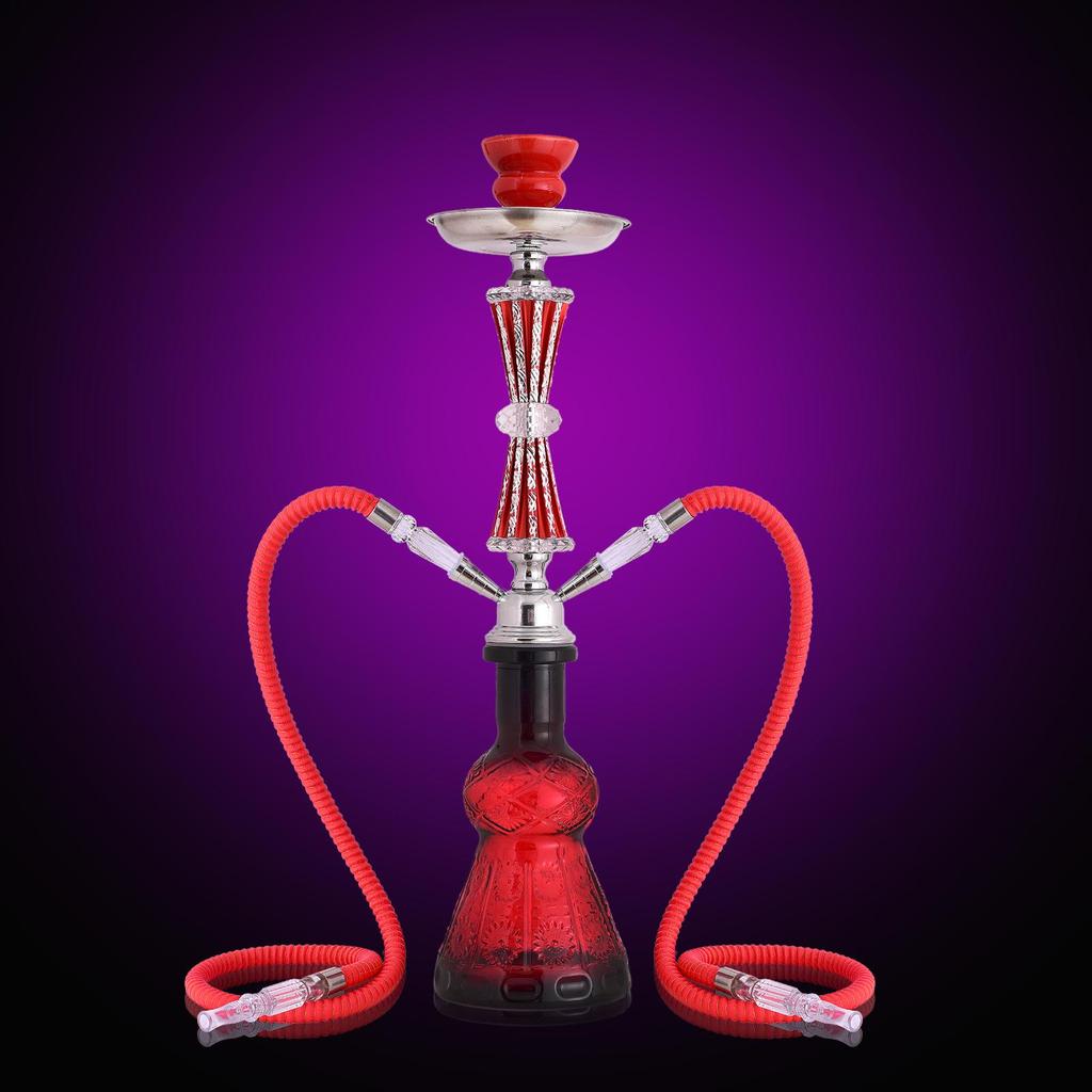 Double Tube Transparent Glass Hookah Set with Arabic Design - Smoking Accessories