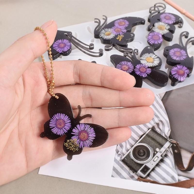 Cute for Butterfly Resin Mold Silicone Keychain Mold Pendant Epoxy Casting Mould with Hole for DIY Crafts Jewelry Making