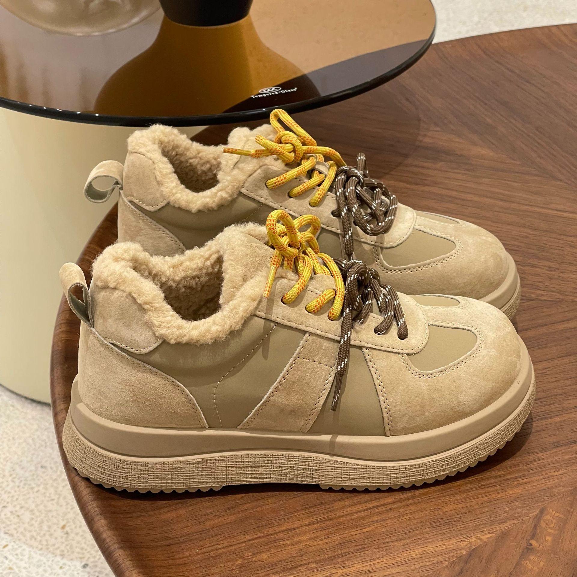 

Зимние повседневные бархатные кожаные туфли, теплые женские сноубутсы на толстой подошве из овечьей шерсти 40 абрикосовый