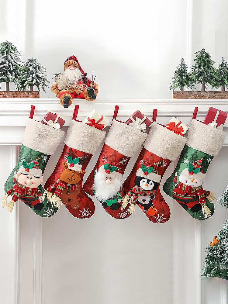 3D Design Christmas Stocking 18 Inch Large Family Christmas Stocking Xmas Gifts Candy Bag for Fireplace Hanging Ornament Gifts