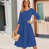 3/4 Sleeve Women's Dress Casual Flowy A,Line Midi Tshirt Dresses With Pockets Crewneck Vocation Boho Beach Sundress