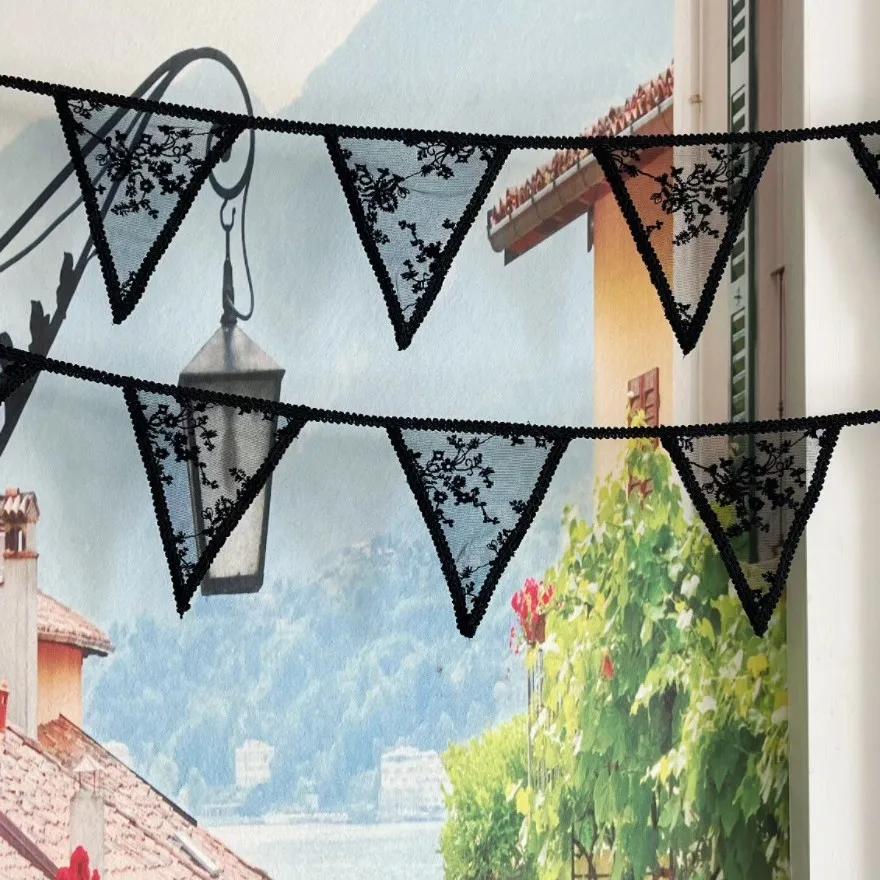 Romantic Lace Fabric Flower Garland Pennant Girls Room Wall Hanging Banner for Kids Birthday Baby Shower Wedding Party Decor