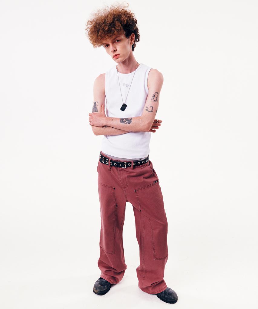 Leoninghai Stitch Point Cotton Carpenter Pants [Pink]