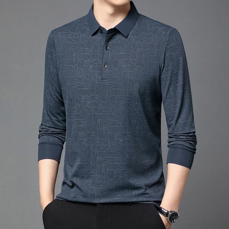 

Мужские деловые повседневные рубашки поло с длинным рукавом, однотонные модные дышащие удобные деловые повседневные топы M темно-синий