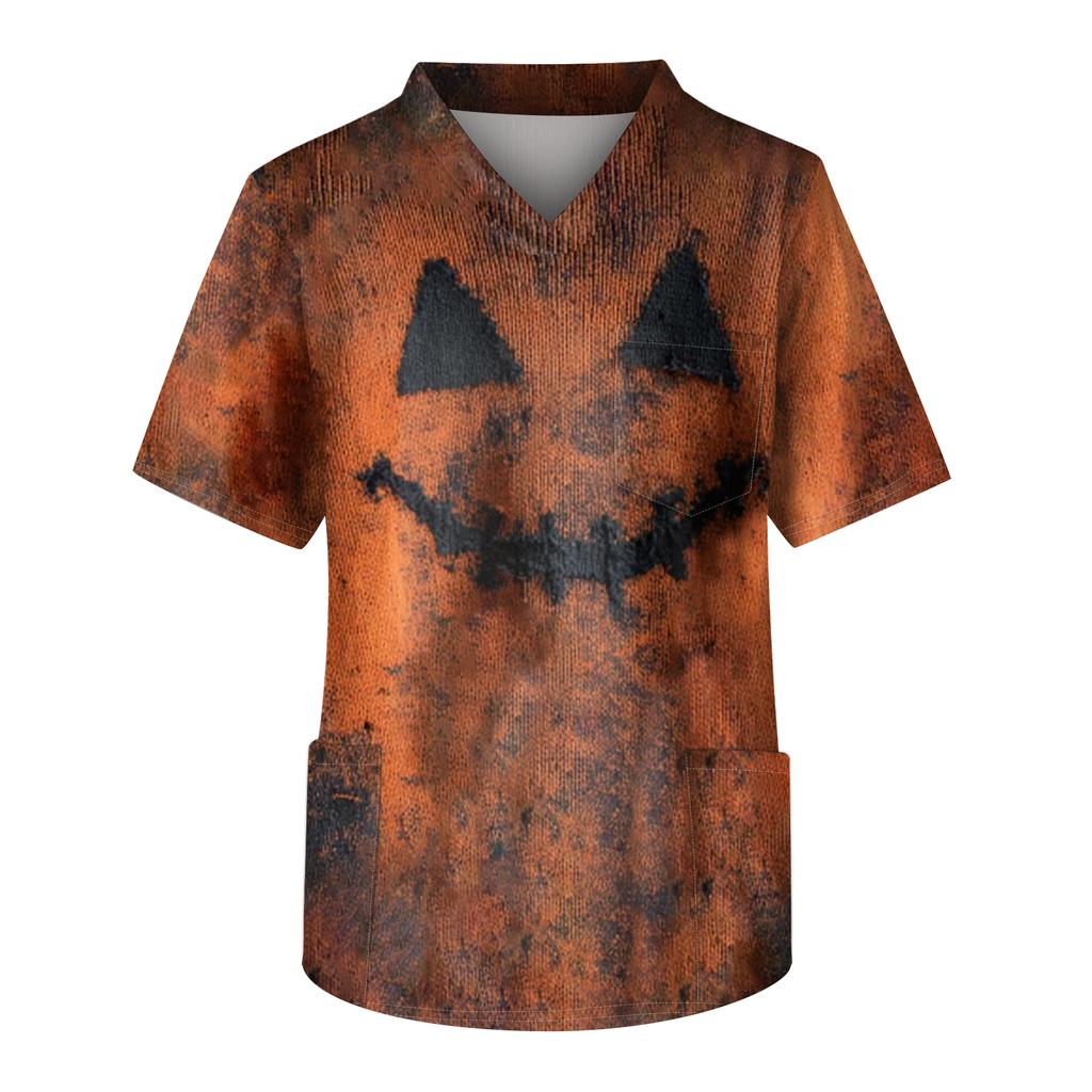 Men's Printing Short Sleeve V-neck Working Blouse Chest Pocket Carer Top