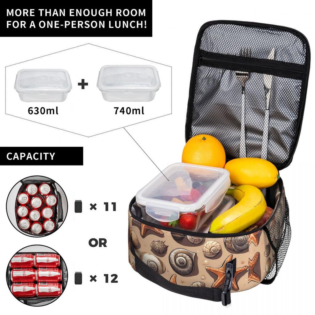 Strandmuschel und Seestern Muster Isolierte Lunchtasche für Damen Kinder Tragbare Lebensmittelboxen Thermische Lunchbox Tragetasche
