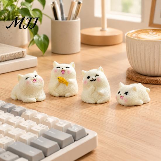 Healing Style Table Decor 4Pcs Mini White Kitten Figurines, Resin Cute Cat Statues, Miniature Ornaments Statues for Micro Landscape, Fairy Garden, DIY
