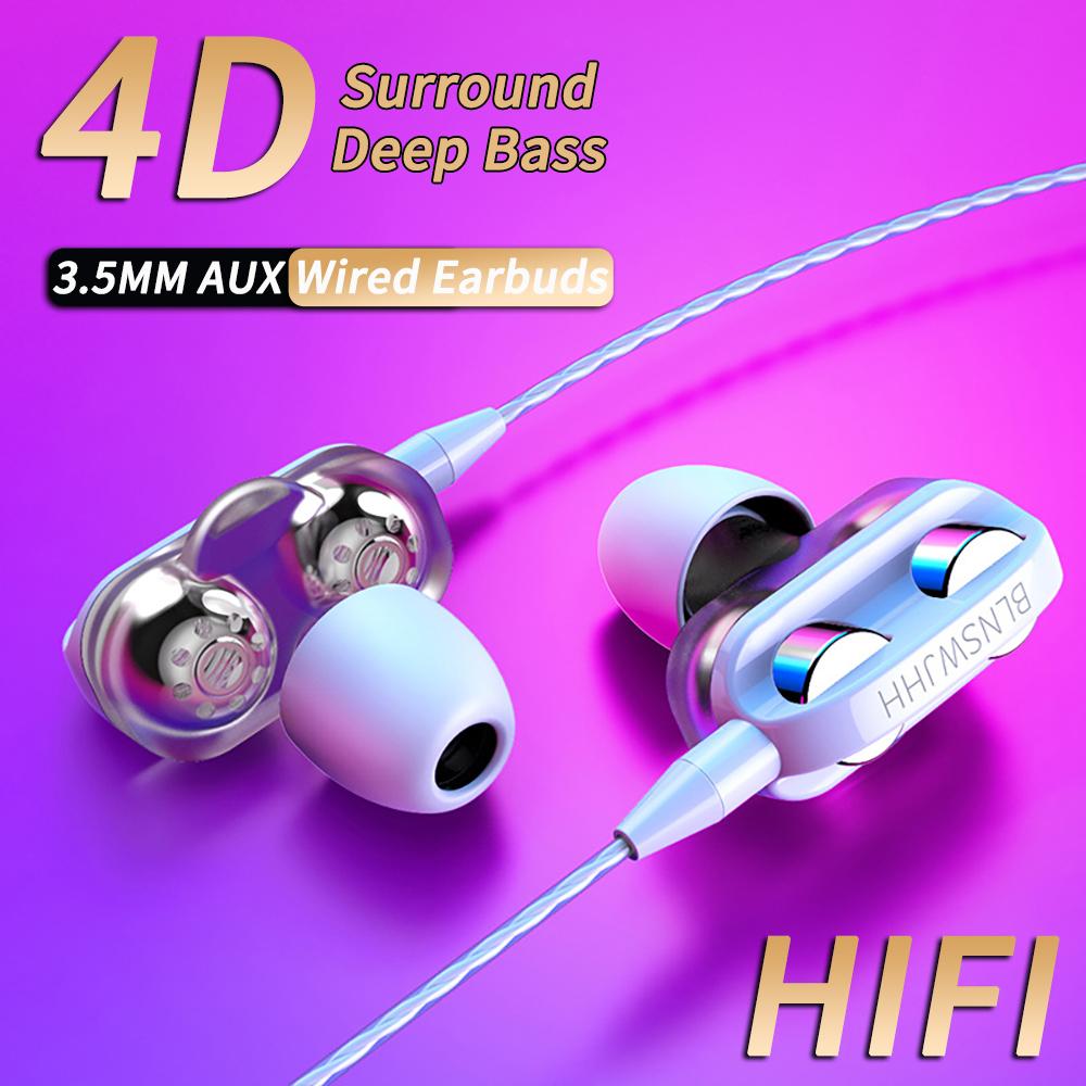 3,5-mm-Kabel-Kopfhörer Geräuschunterdrückung In-Ear Sport-Ohrhörer Dual-Treiber Bass Stereo Gaming-Headset HiFi-Musik-Ohrhörer mit Mikrofon