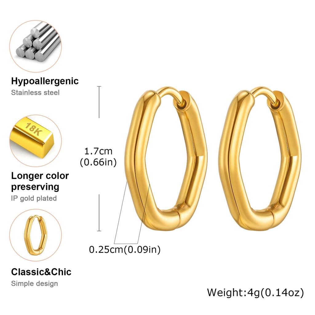 Minimalist Stainless Steel Hoop Earrings For Women, Geometric Oval Heart Gold Plated Huggies Earrings, Chic Jewelry Gift