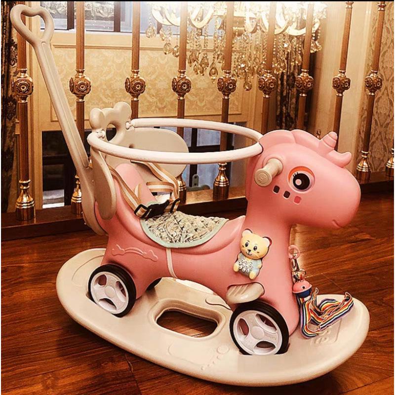 Wooden Infant Rocking Horse: Multi-Purpose Ride-On Toy for Boys & Girls – Ideal First Birthday Gift